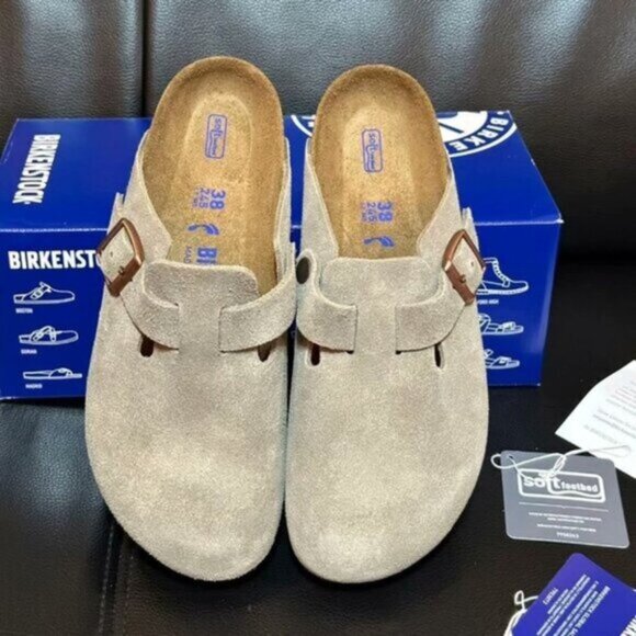 Birkenstock Boston Taupe Suede Clog Sandal - Picture 4 of 6
